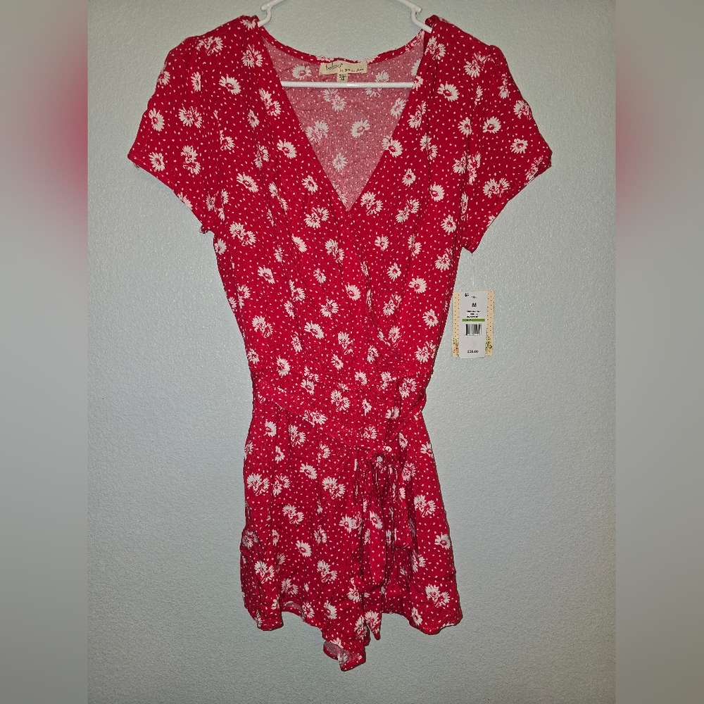 BeBop Red Floral Romper Juniors Size Medium
